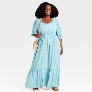 Ava & Viv NWT Blue Lace Trim Button Down Maxi Dress Size 2X
